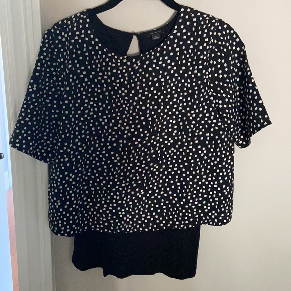 Ann Taylor Black White Polka Dot Layered Top